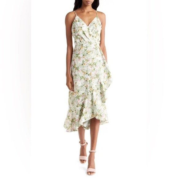 Chelsea28 Dresses & Skirts - Chelsea 28 Floral Faux Wrap Midi Dress in White Nightingale Size XS